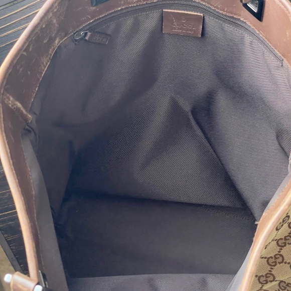 Vintage Gucci GG Signature Logo Brown Canvas Tote Silver Hardware - Picture 4 of 11